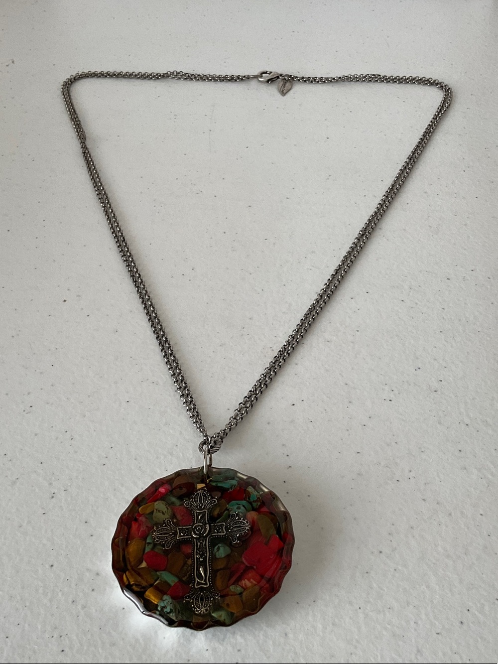 Multicolor Pendant Necklace with Cross Accent